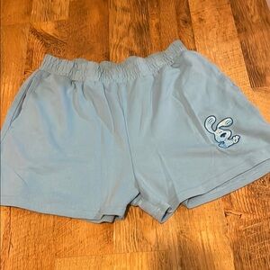 Blue Athletic Shorts with Elastic Waistband and Embroidered Design